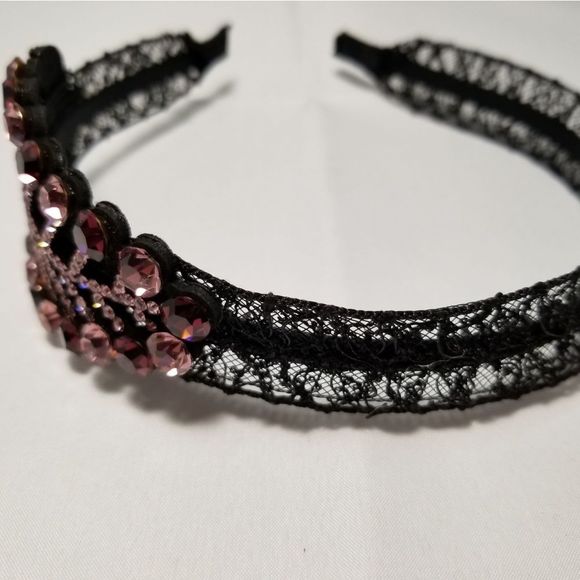 Purple Crystals Leaf Black Lace Hair Band - Picture 4 of 8